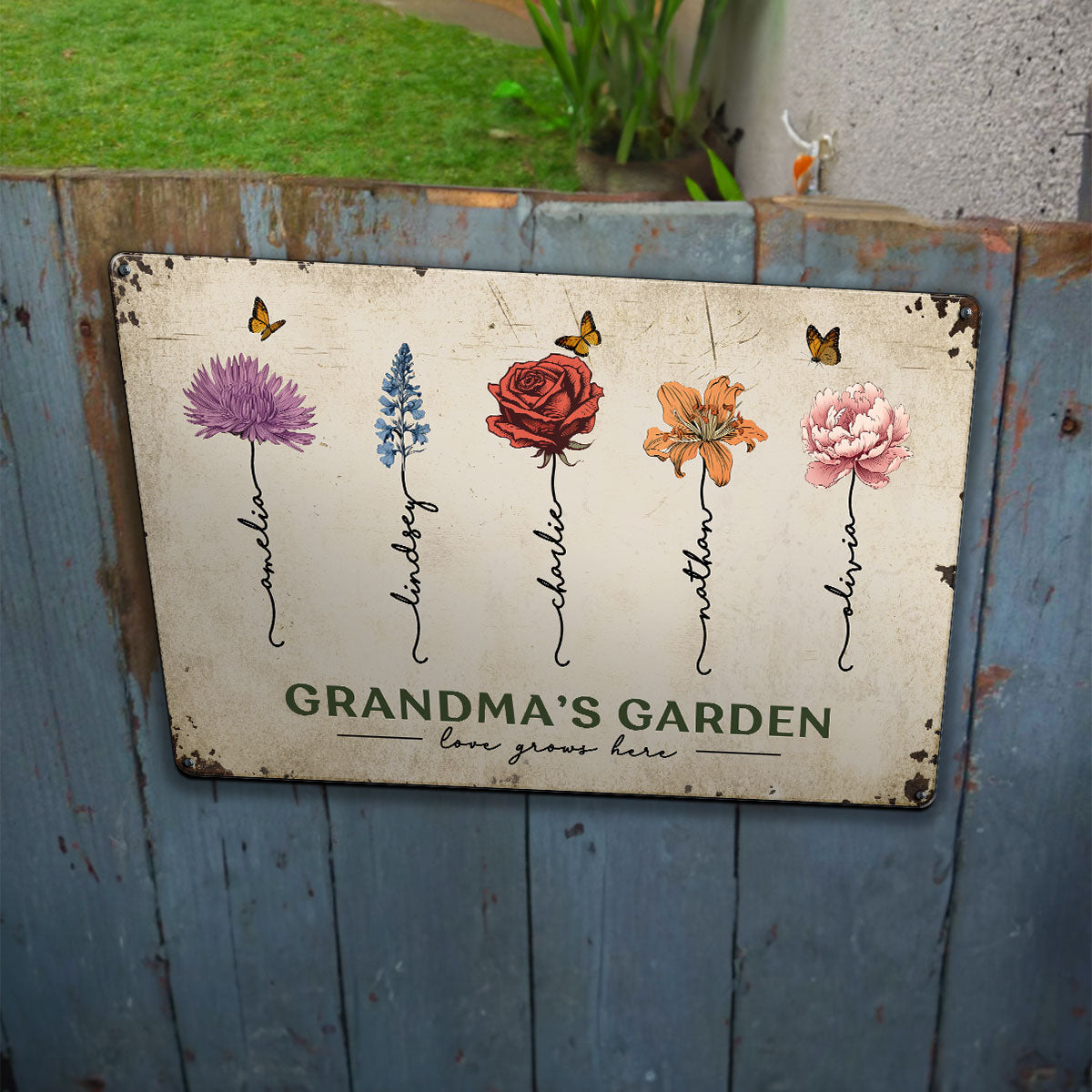 Grandma‘s Garden Birth Flowers Garden Decor Gift For Grandma Personalized Metal Sign