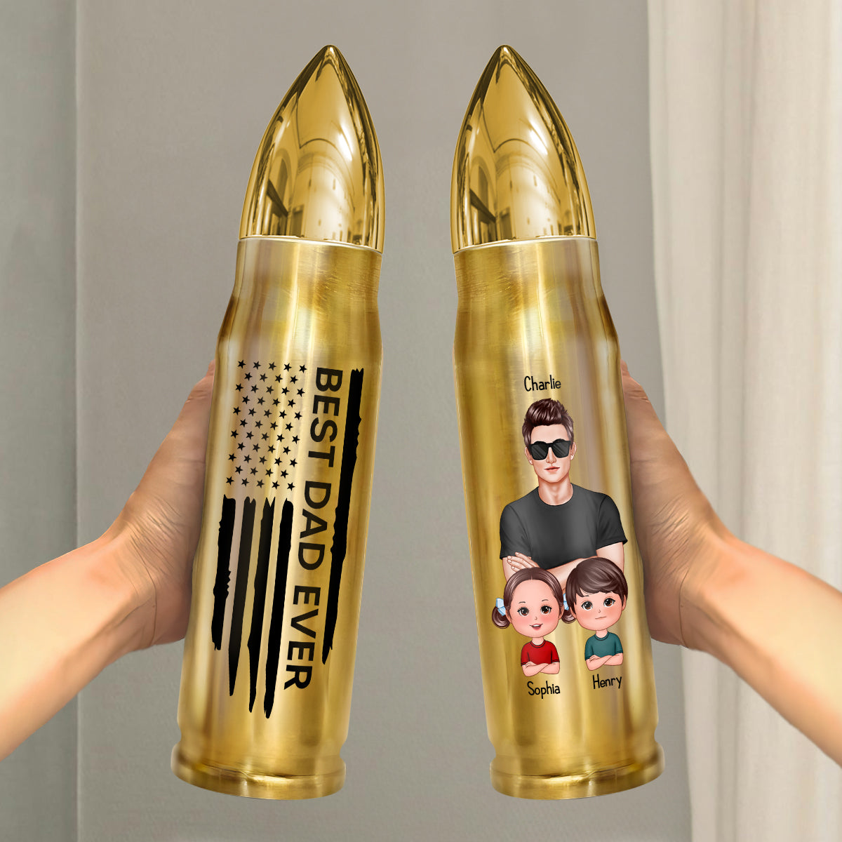 Best Dad Grandpa Ever Nation Flag Dad And Kids Personalized Bullet Tumbler