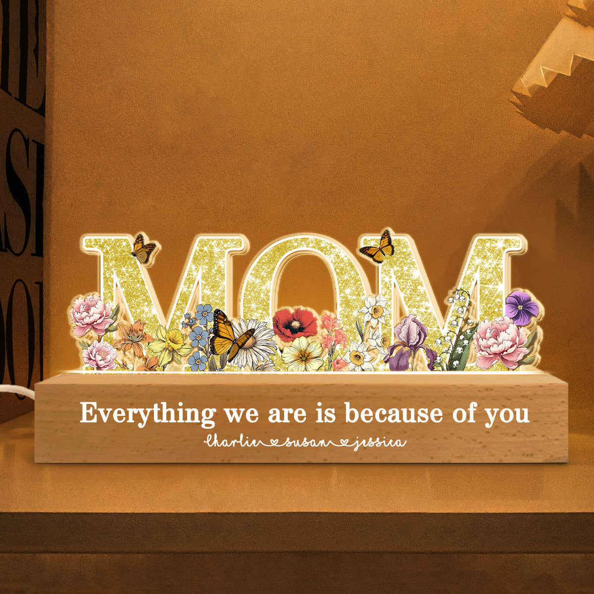 Floral Custom Shaped Personalized Birth Month Flower Acrylic LED Night Light, Heartfelt 2025 Gift For Mom, For Grandma