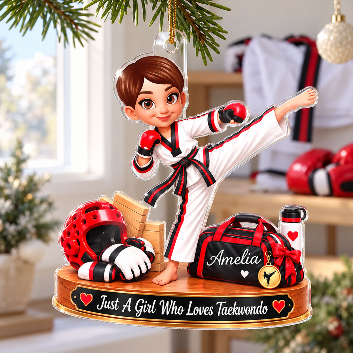 Just a Girl Who Loves Taekwondo - Personalized Acrylic Ornament - Christmas Gift for Daughter,Granddaughter