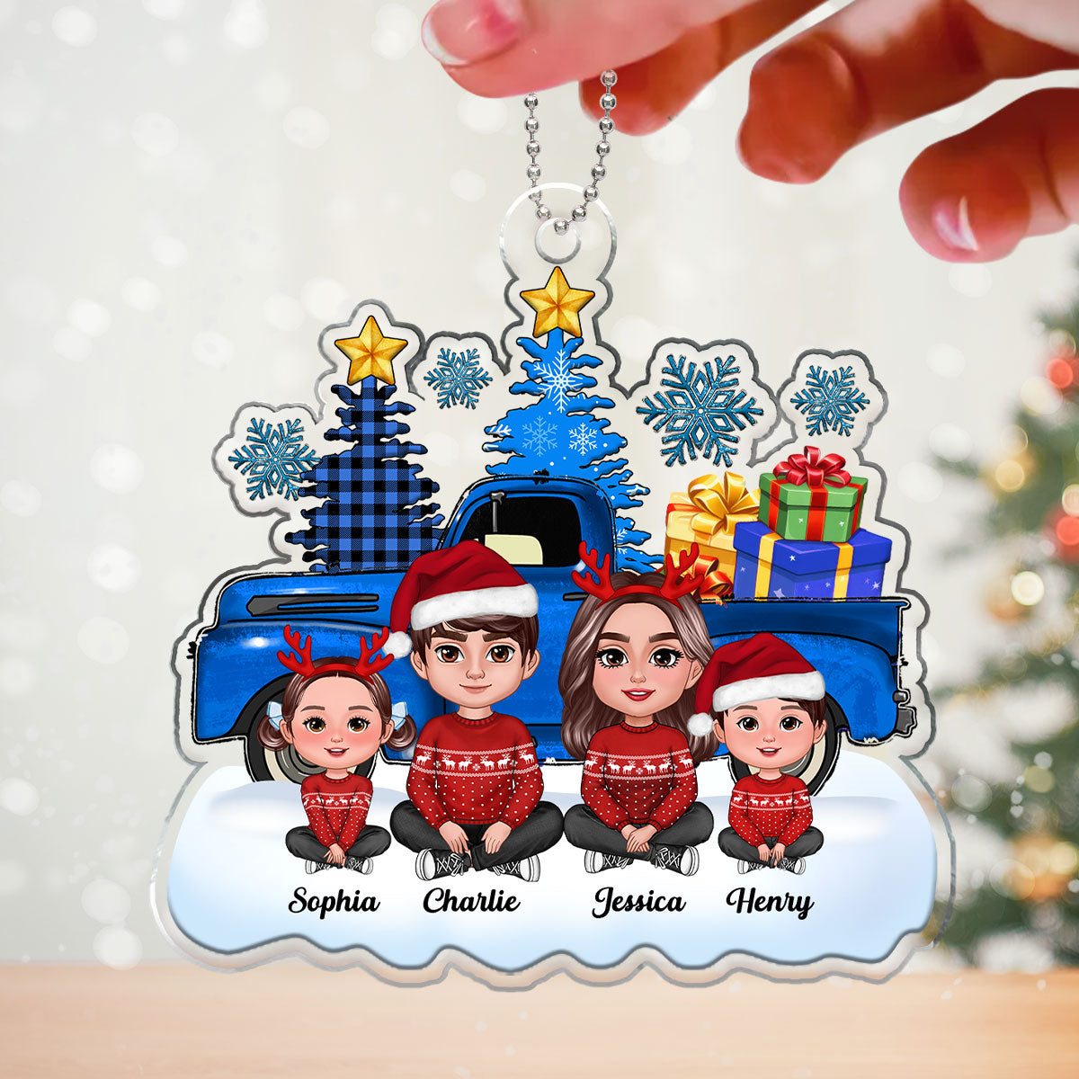 Blue Truck Christmas Family Personalized Acrylic Ornament