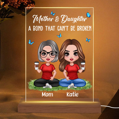 Doll Mom And Daughters Sitting On Grass Bond That Can‘t Be Broken Personalized Rectangle Acrylic Plaque LED Night Light