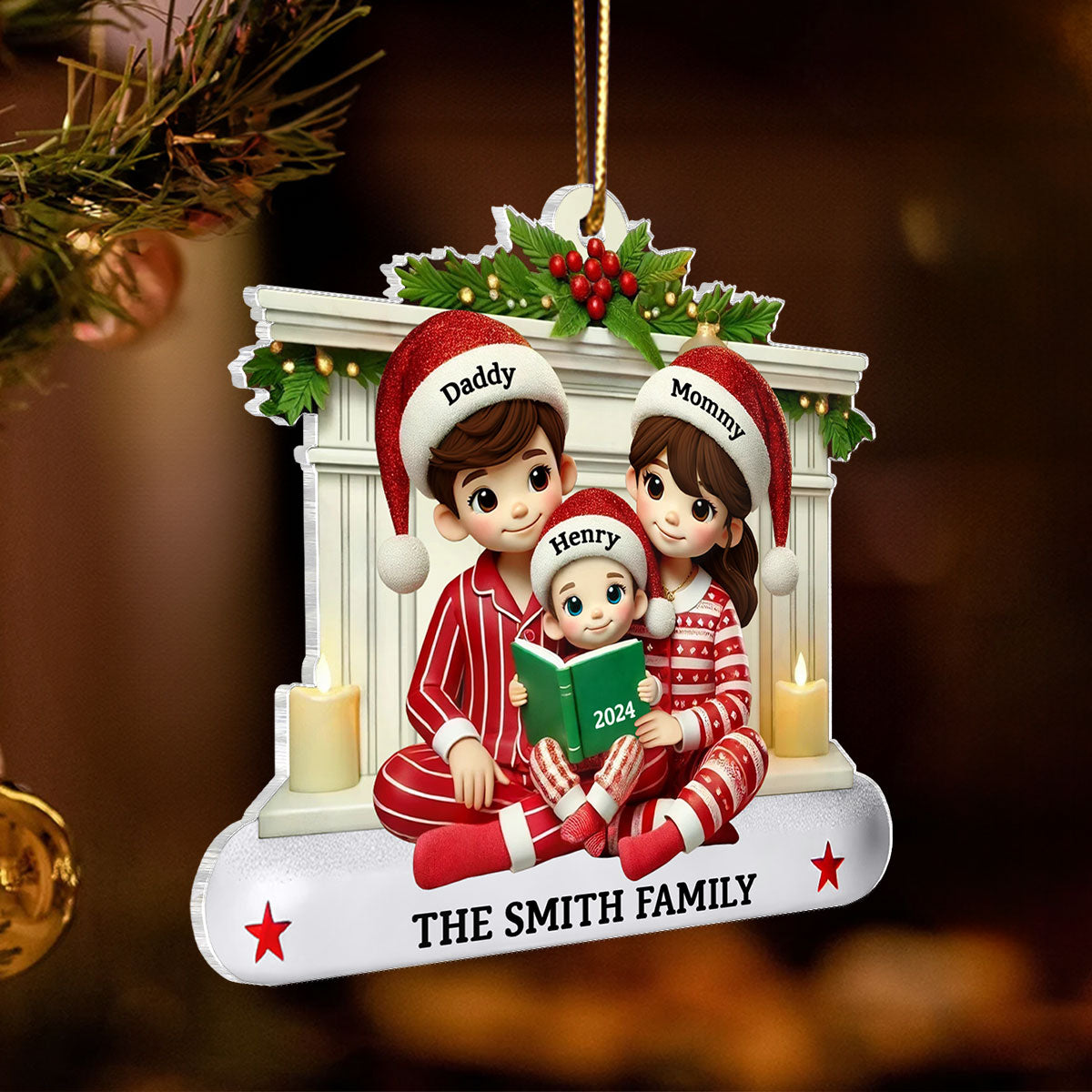 Christmas Pretty Family Reading Story 3D Effect Personalized Acrylic Ornament