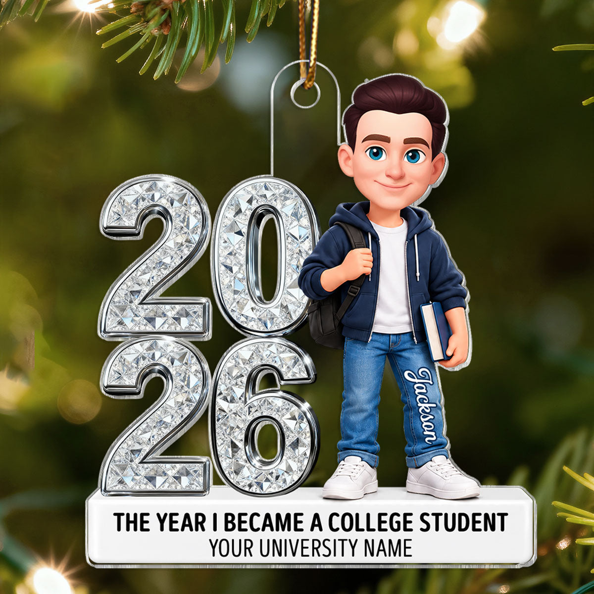 The Year I Became A College Student - Personalized Acrylic Ornament - Christmas Gift For College Students, Freshmen, Son, Daughter