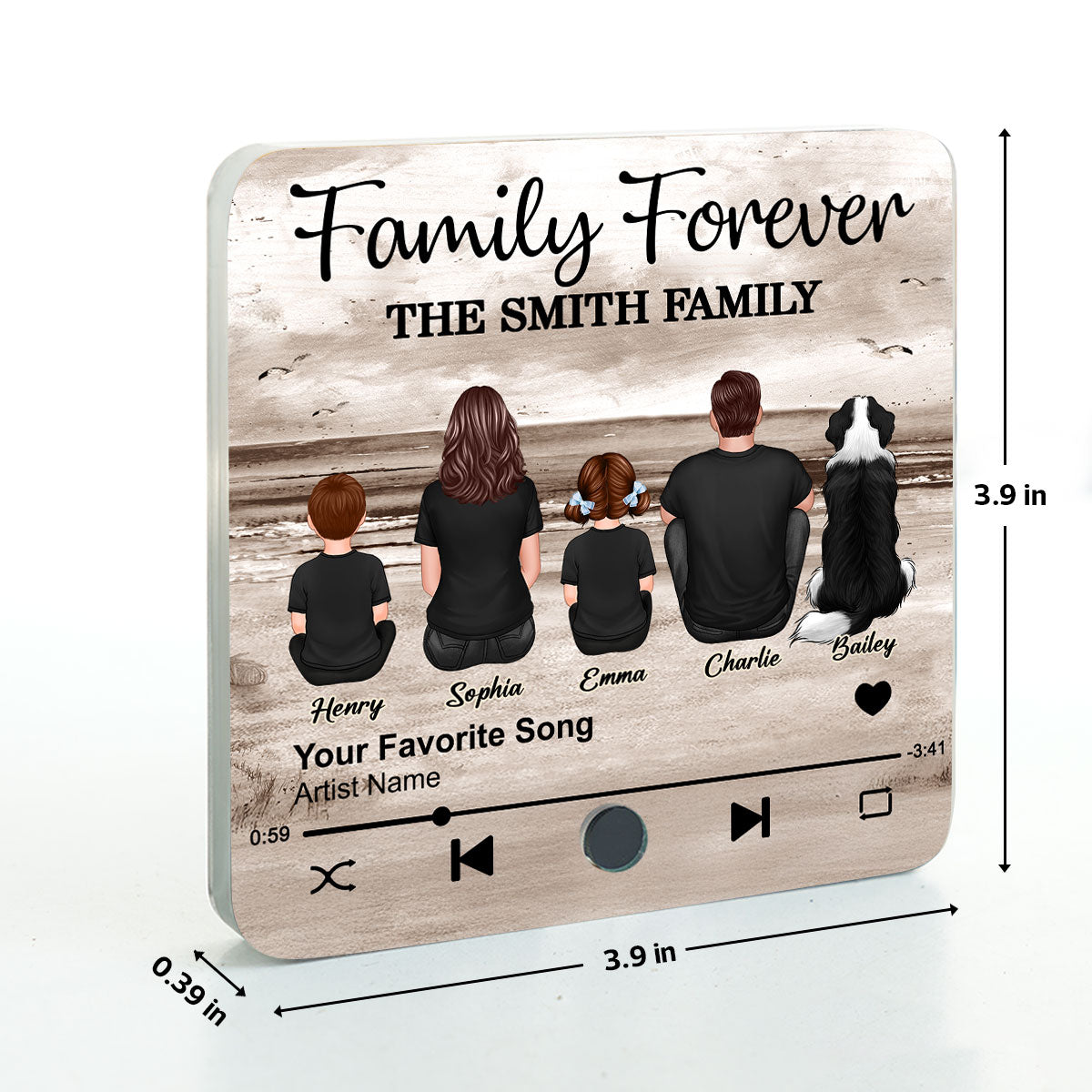 Family Beach Landscape Personalized Music Fridge Magnet, Heartfelt Gift For Family