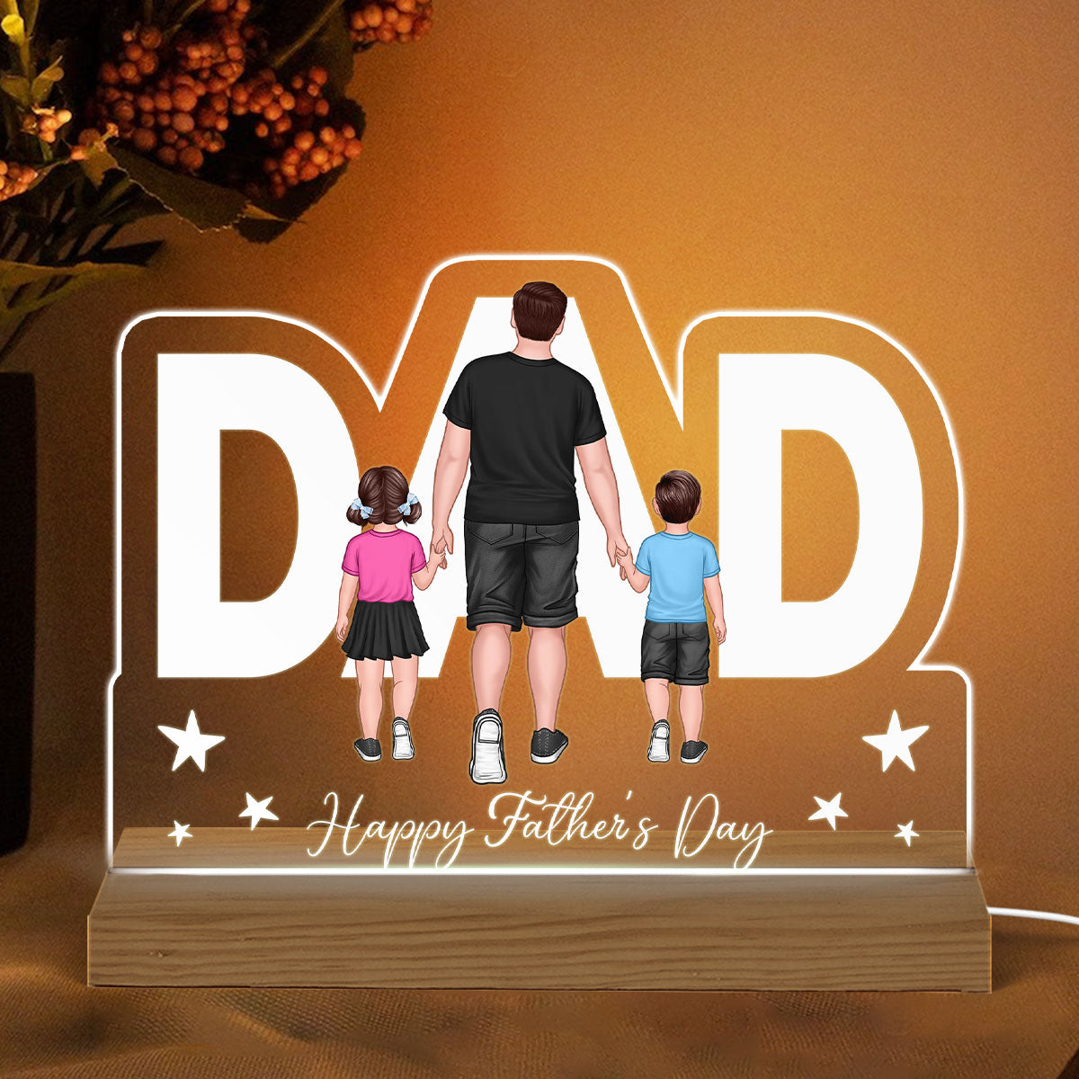 Dad Shape Walking Dad And Kids Personalized Warm Custom Shape LED Night Light