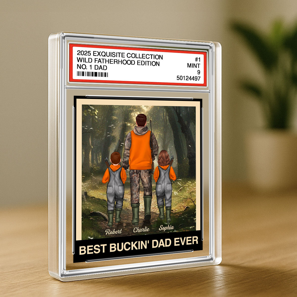Hunting Grandpa Dad Man & Kids Trading Card Style Personalized Acrylic Block Plaque