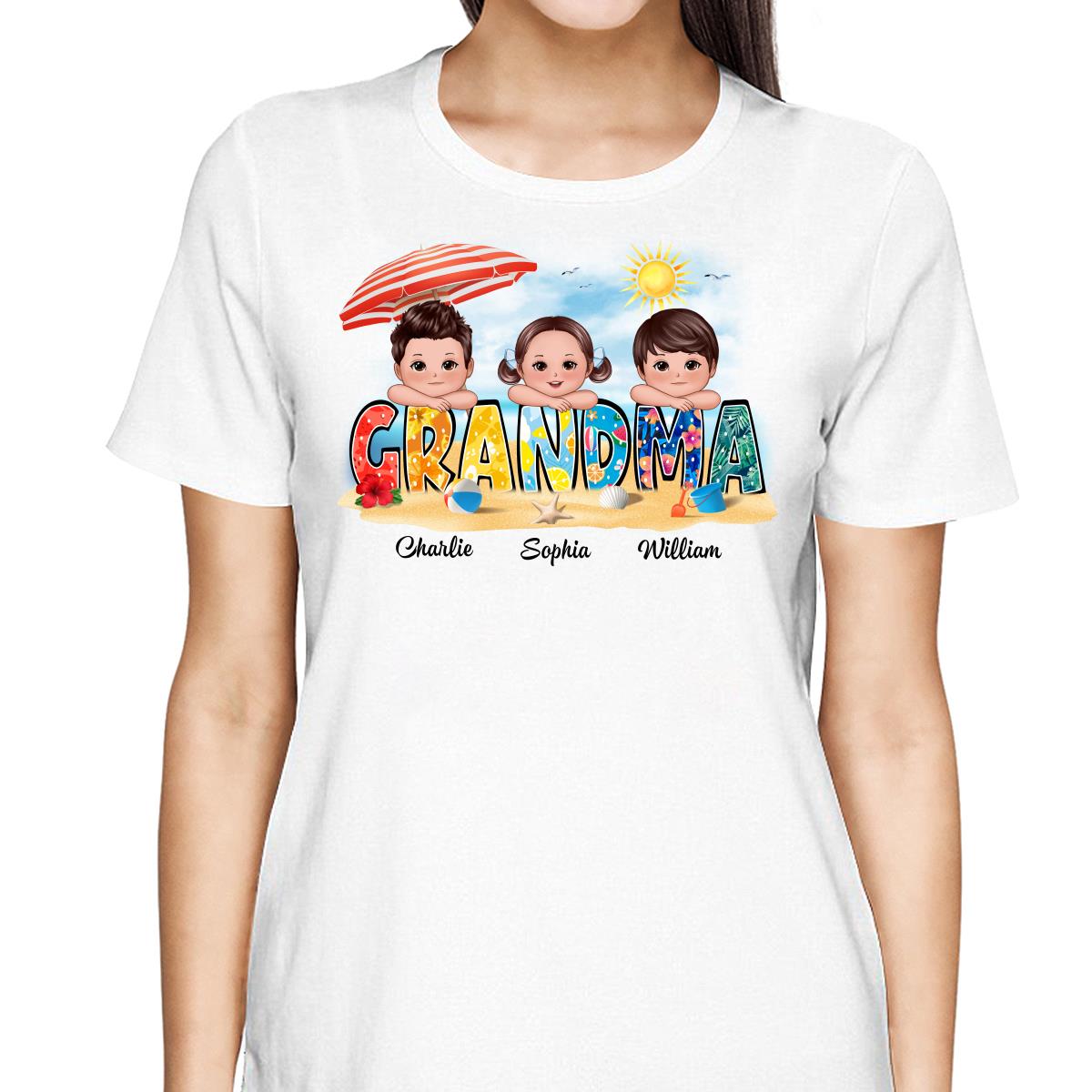 Summer Pattern Grandma Mom Auntie Doll Kids On Hand Personalized Tank Top Shirt