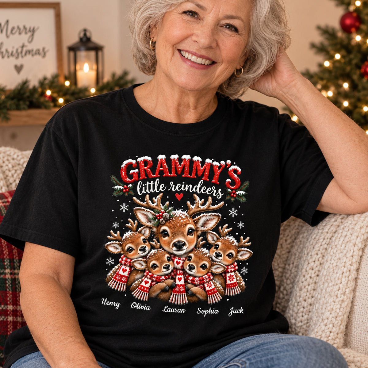 Grandma's Little Reindeers - Personalized Shirt - Trendy Christmas Tee for Grandma