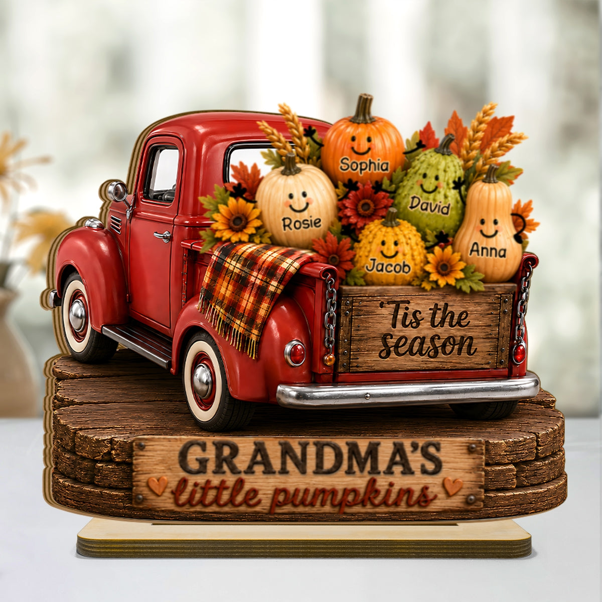 Grandma's Little Pumpkins Pickup Truck - Personalized 2-Layered Wooden Plaque - Cozy Fall Decor for Grandma