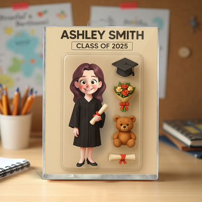 3D Effect Cartoon Funny Style Graduate Custom Figure Personalized Flat Rectangle Acrylic Block Plaque