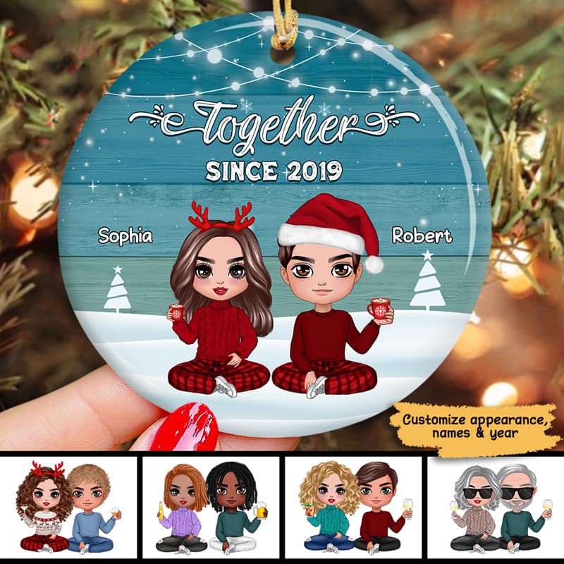Blue Palette Couple Together Since Personalized Circle Ornament