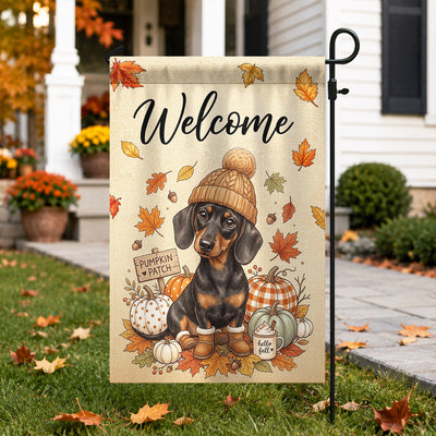 Hello Fall Custom Dog Cat Pet Portrait from Photo - Personalized Garden Flag - Cozy Fall Decor for Pet Lovers