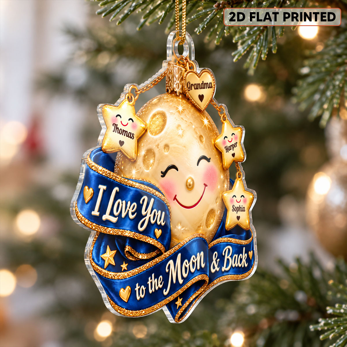 Grandma Grandkids Moon & Stars 2D Flat - Personalized Acrylic Ornament - Christmas Gift For Grandma