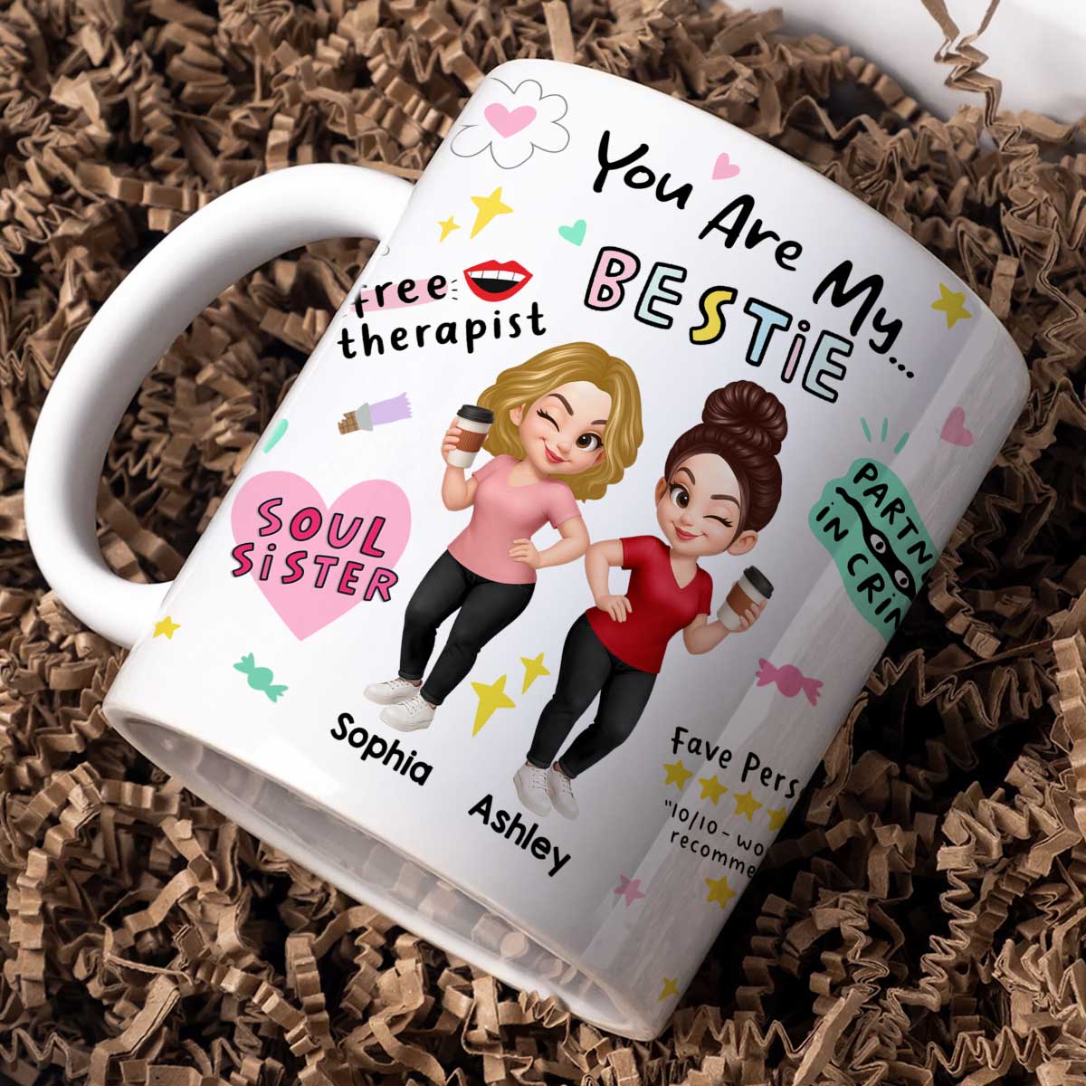 You Are My Bestie Partner in Crime Fave Person Colorful Pretty Best Friends Personalized Mug