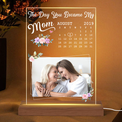 Custom Photo The Day You Became My Mom Gift For Mom From Son Daughter Personalized Rectangle Acrylic LED Night Light