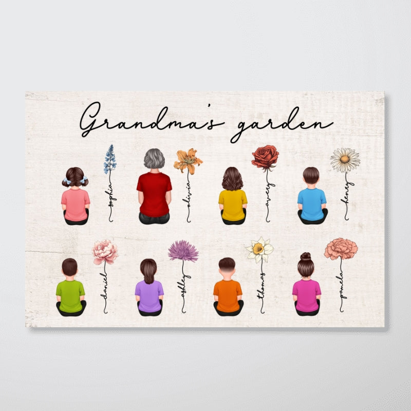 Grandma Mom Auntie Garden Vintage Birth Month Flowers Mother‘s Day Gift Personalized Horizontal Poster