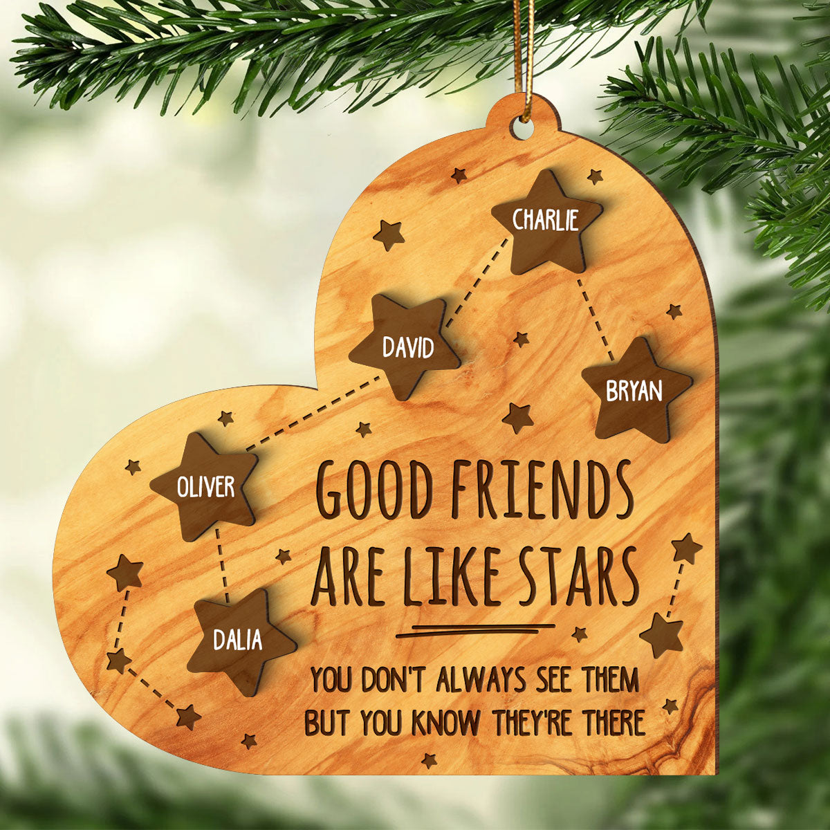 Good Friends Are Like Stars Personalized 2-Layer Wooden Ornament, Best Friends Gift
