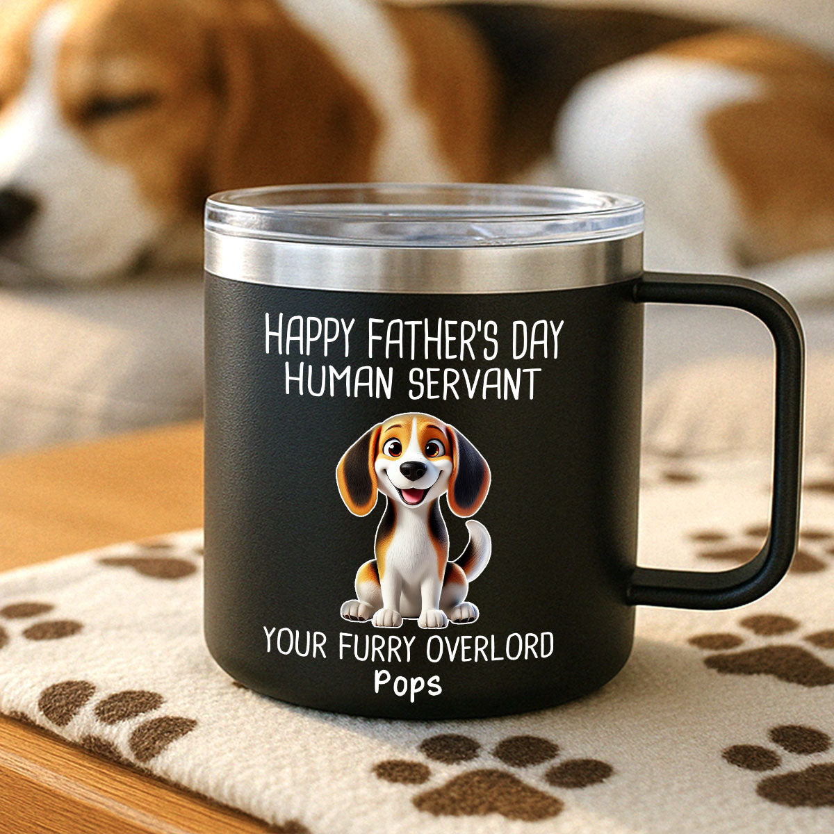 Happy Father's Day Human Servant Cartoon Funny Dogs Personalized Stainless Steel Tumbler With Handle