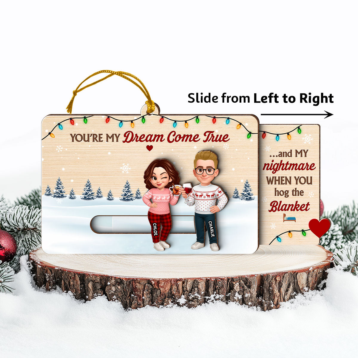Love & Laughs Couple Hidden Messages - Personalized Slider Ornament - Christmas Gift Anniversary Gift For Couples
