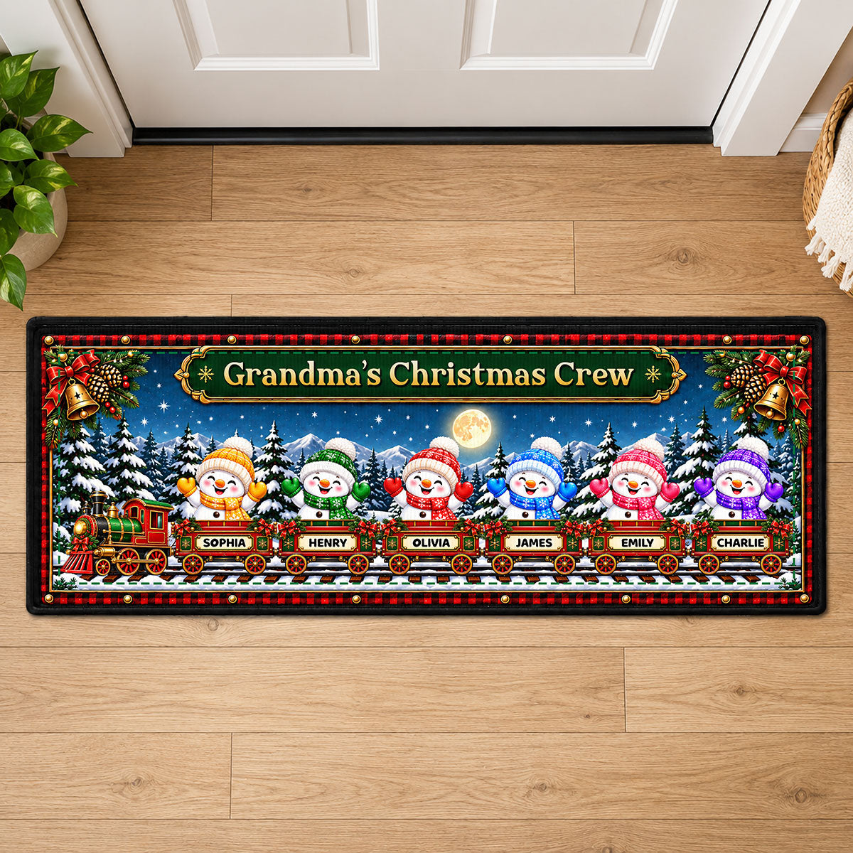 Trending Grandma's Christmas Crew - Personalized Runner Rug - Christmas Gift for Her, Custom Holiday Hallway Carpet