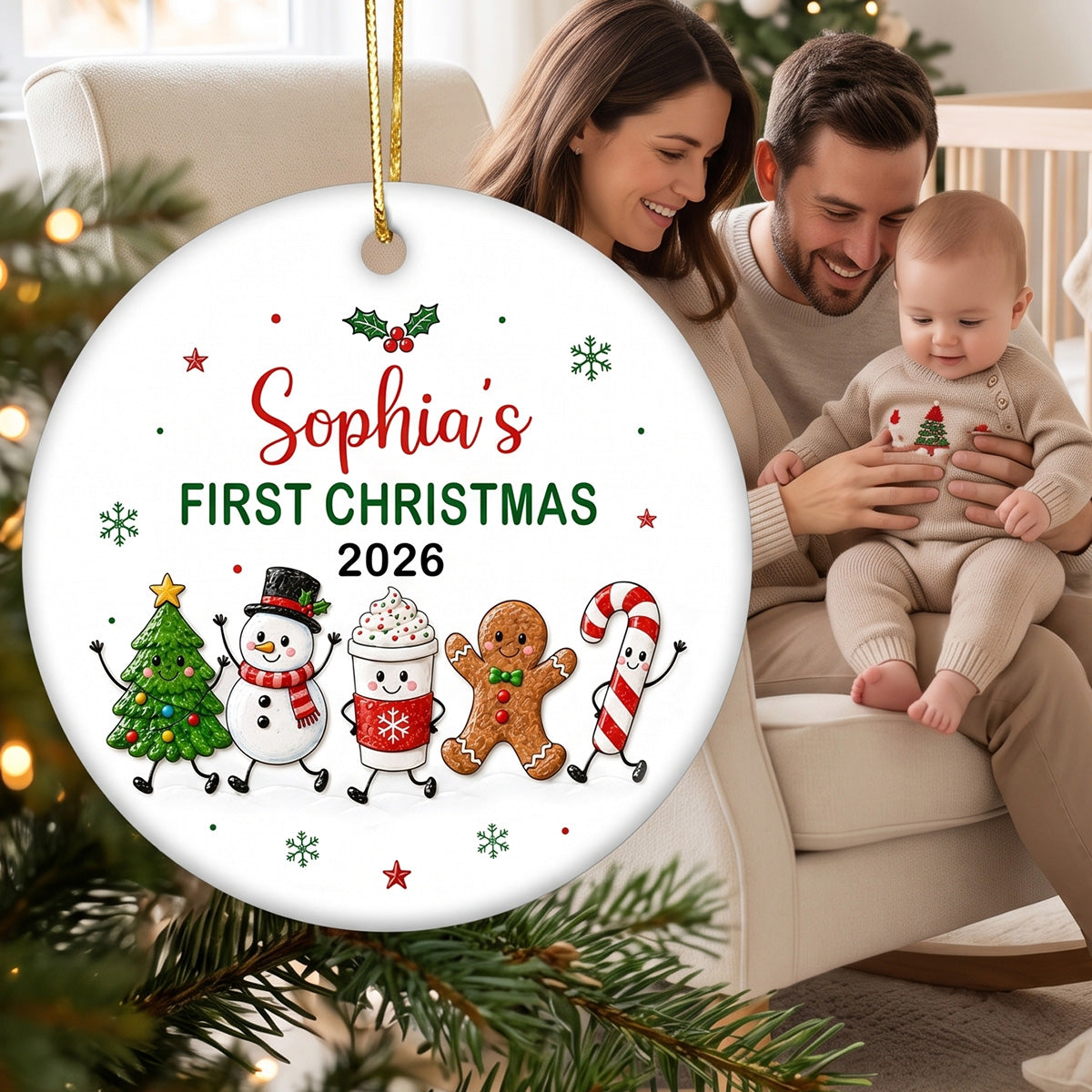 Cute Christmas Characters Baby’s First Christmas - Personalized Ceramic Ornament