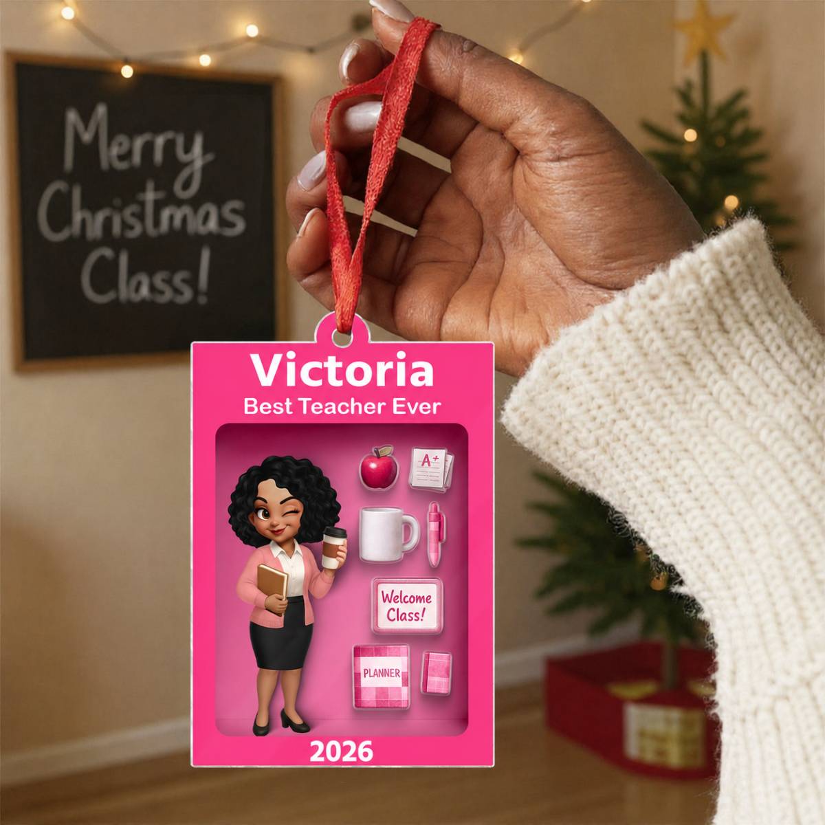 Pretty Teacher In Toy Box 3D Effect - Personalized Acrylic Ornament -Special Christmas Gift For Teacher For Co-workers
