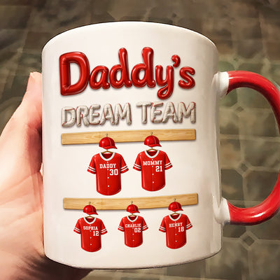 Daddy's Dream Team Baseball Family - Personalized Mug - Gift For Dad, Gift For Family