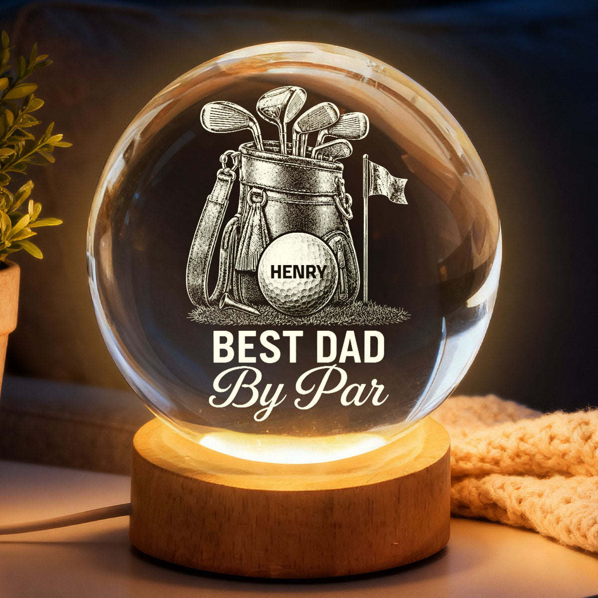 Best Dad By Par Golf Dad - Personalized Crystal Ball LED Night Light - Father's Day Gift For Dad, Golf Lover