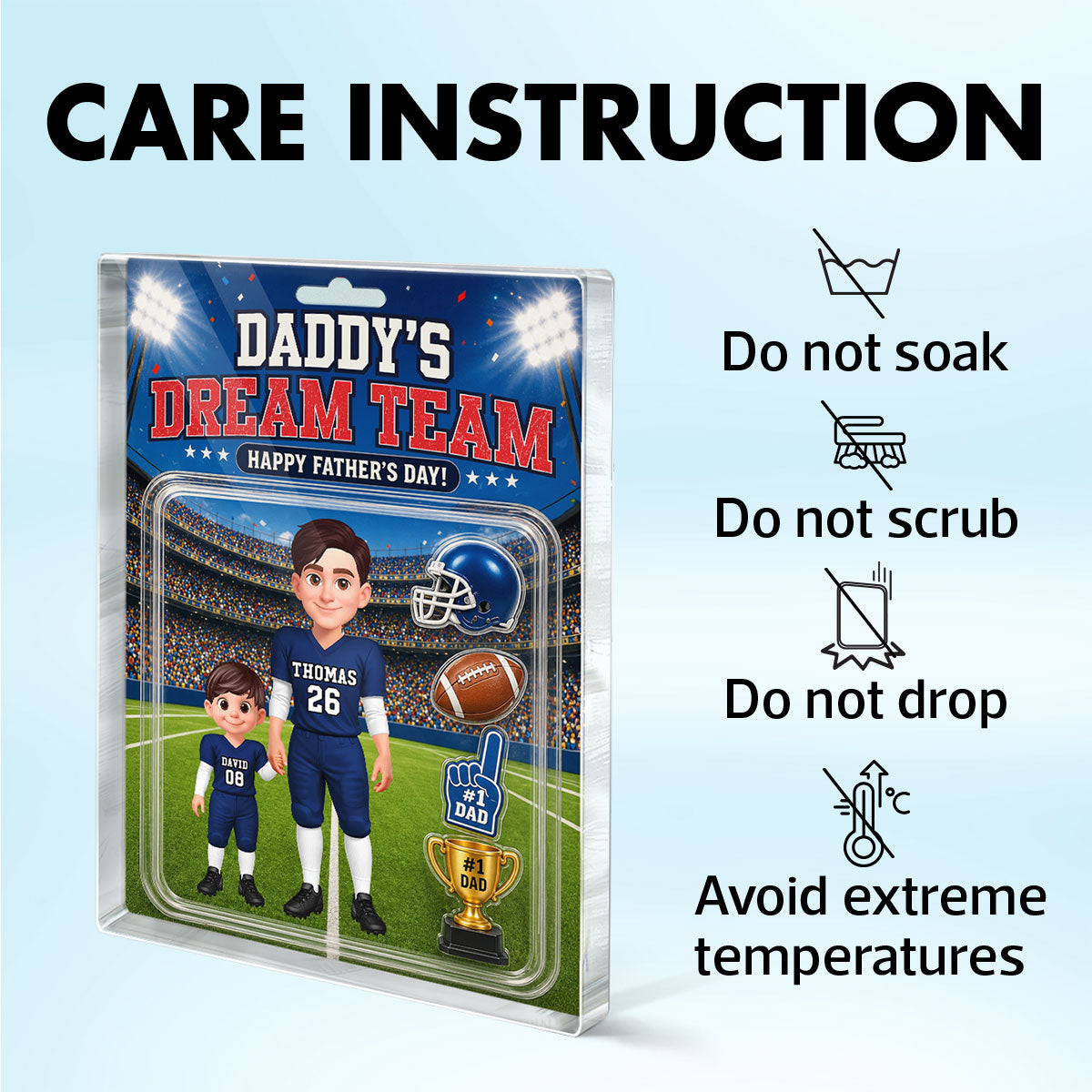 American Football Dad Daddy's Dream Team - Personalized Acrylic Block Plaque - Father's Day Gift For Football Dad, Husband