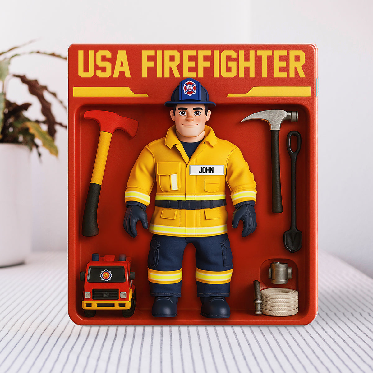 Personalized USA Firefighter Acrylic Plaque Decor, Custom Figure for Firefighters