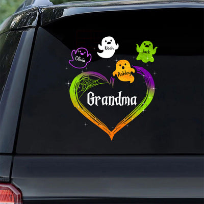 Grandma Mom Boo Flying Heart Personalized Decal, Halloween Decor