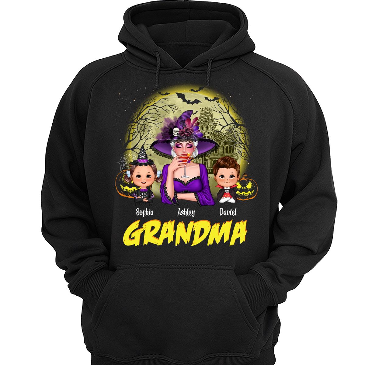 Halloween Glow Yellow Moon Grandma Mom Kids Personalized Shirt