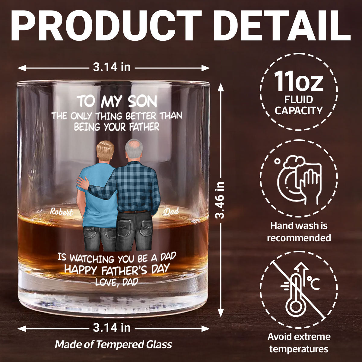 To My Son From Mom Dad Happy Father's Day Personalized Whiskey Glass| Heartfelt Father's Day Gift For Son