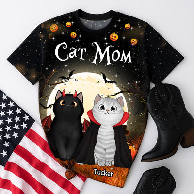 Spooky Cats In Halloween Moon Light Personalized Shirt, Halloween Costume For Cat Lover