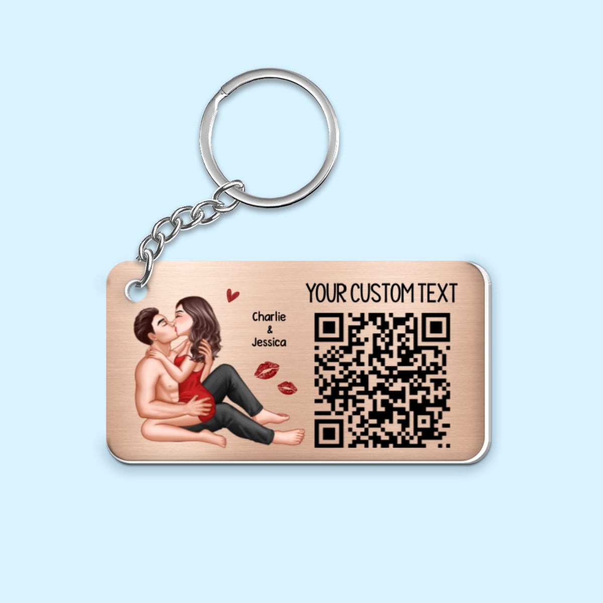 Sexy Couple Kissing Favorite Song QR Code Personalized Metal Keychain