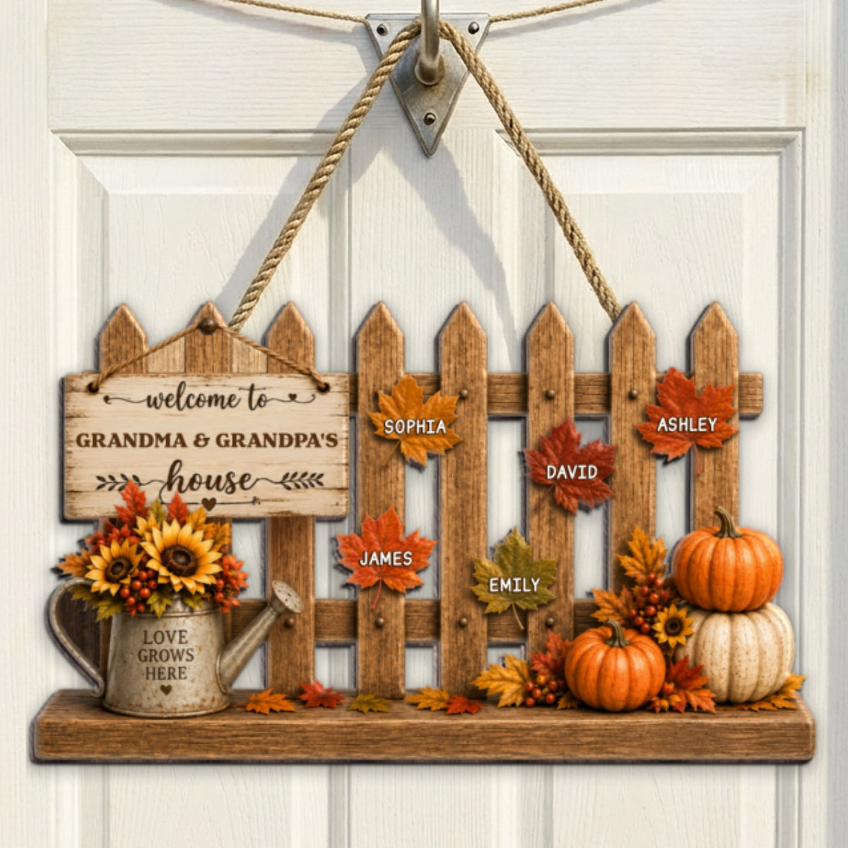Welcome To Grandparents House Fall Season Fence - Personalized Wood Sign