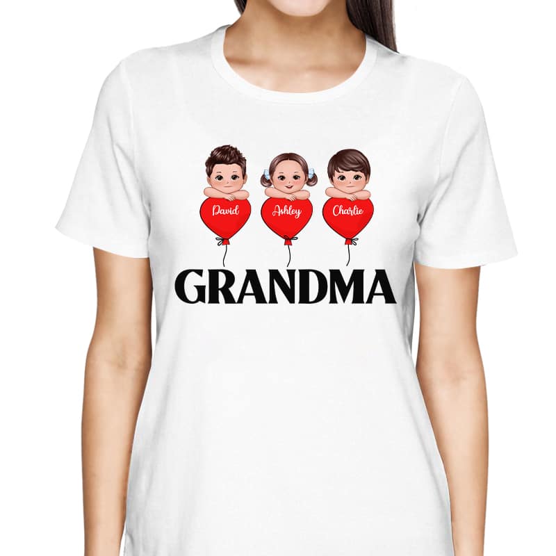 Grandma Mom Heart Balloon Cute Kids Laying Head On Arms Personalized Shirt