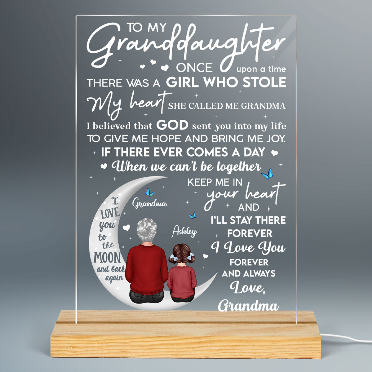 To My Granddaughter Grandma Personalized LED Night Light, Acrylic LED Lamp
