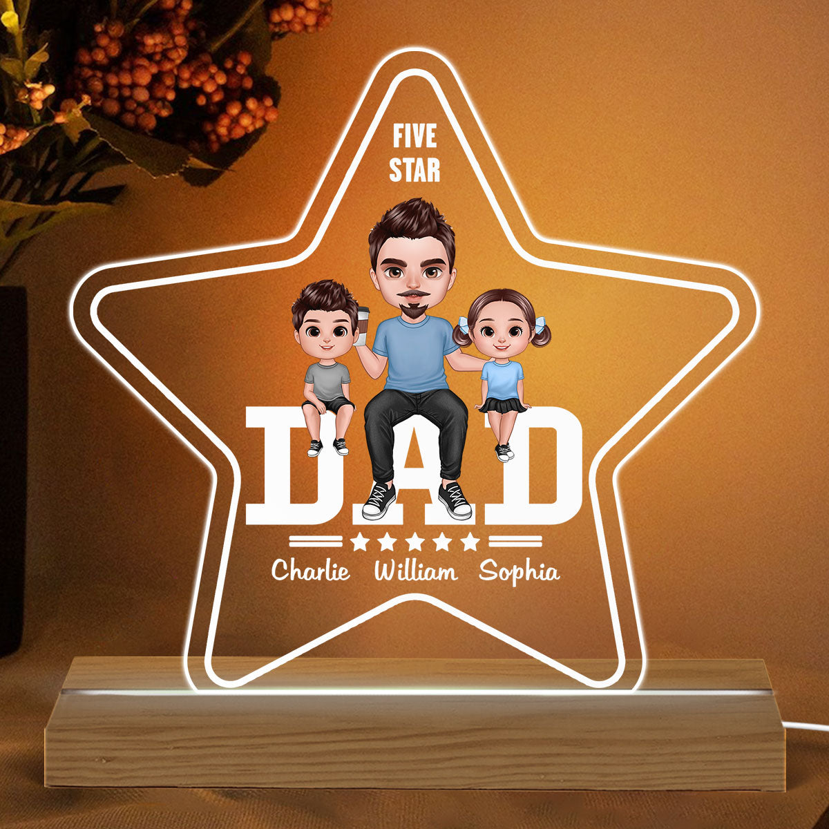 Five - Star Doll Dad And Kids Personalized Warm Custom Shape LED Night Light
