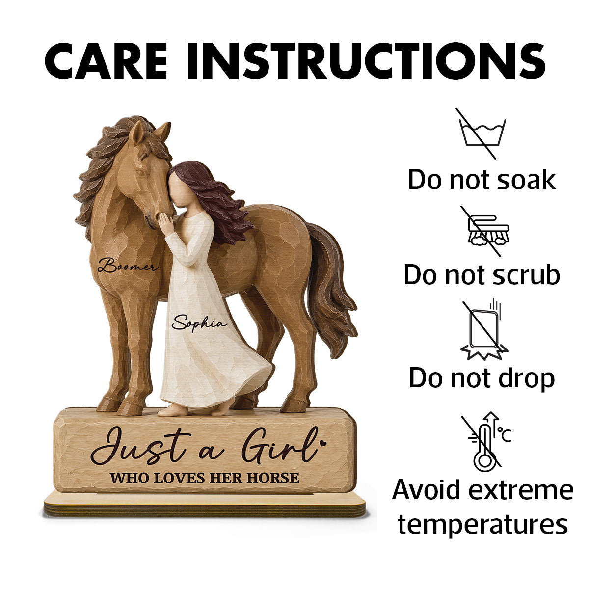 Girl Standing With Horse 2D Flat - Personalized 2-Layered Wooden Plaque - Keepsake Gift For Horse Lover
