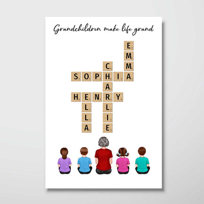 Our Grandchildren Names In Crossword Unique Gift For Grandma Grandpa Grandparents Back View Sitting Personalized Poster