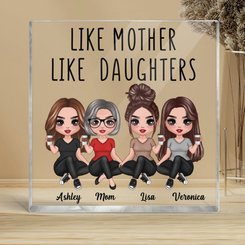 Doll Women Sitting Like Mother Like Daughter Personalized Square Acrylic Block Plaque