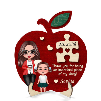 Teacher Apple Thanks For Being Piece Of My Story Personalized 2-Layer Wooden Plaque, Gift For Teacher, Appreciation Gift