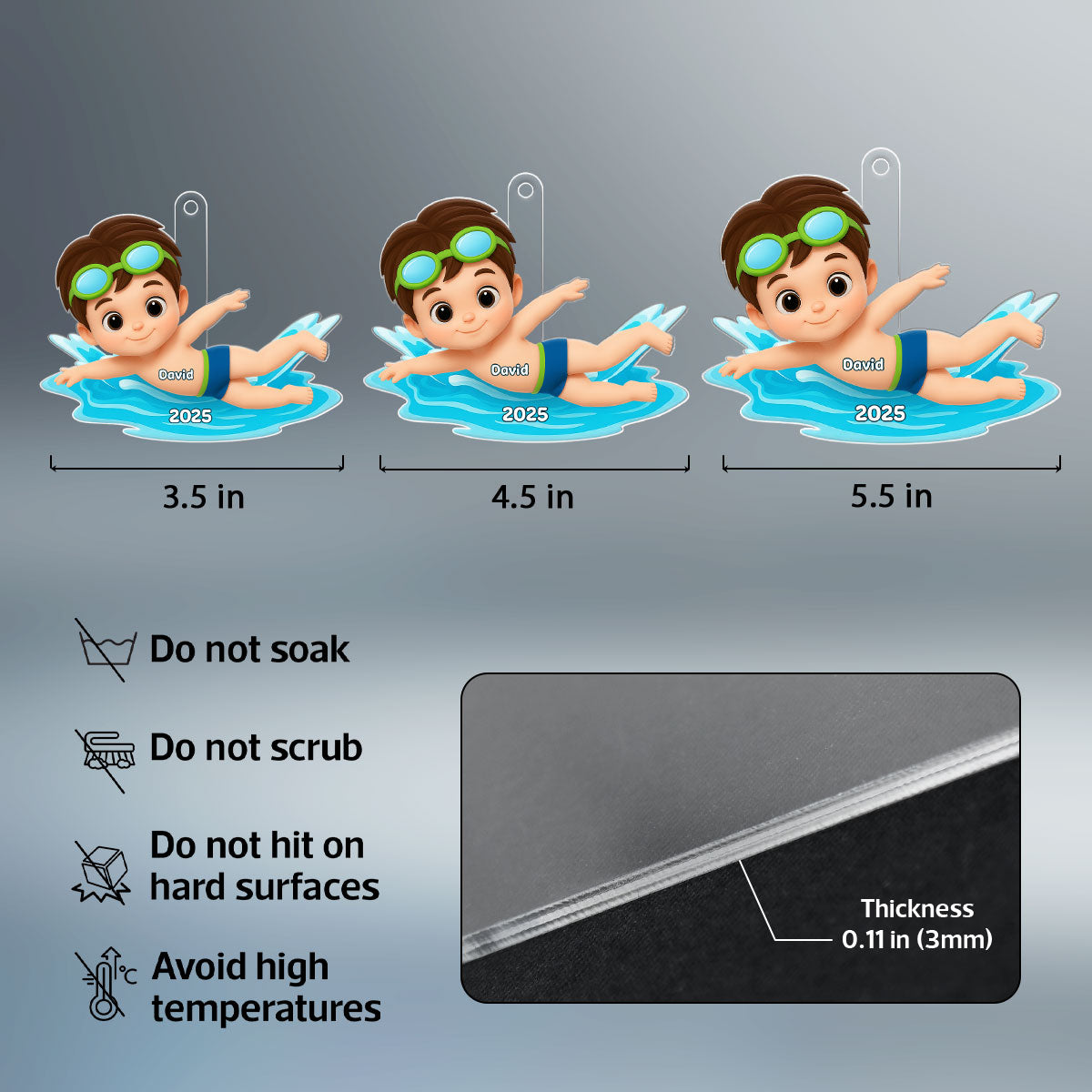 Swimming Boy Girl 3D Effect - Personalized Acrylic Ornament - Christmas Gift for Son Daughter Grandson Granddaughter