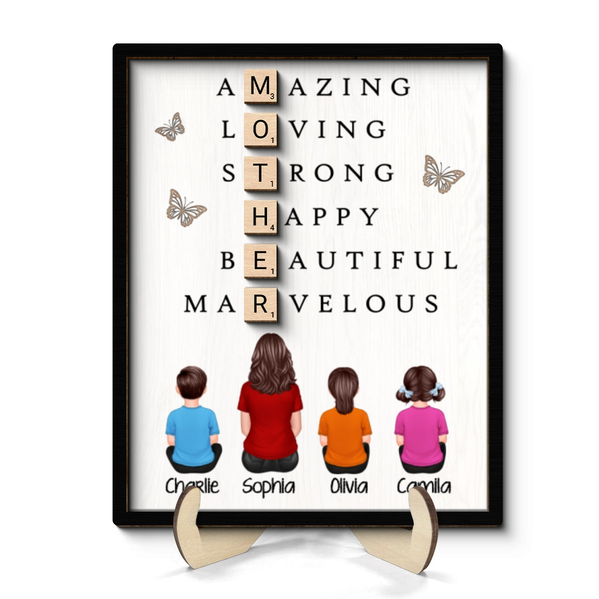 MOTHER Alphabet Tiles Gift For Mom Personalized 2-Layer Wooden Plaque