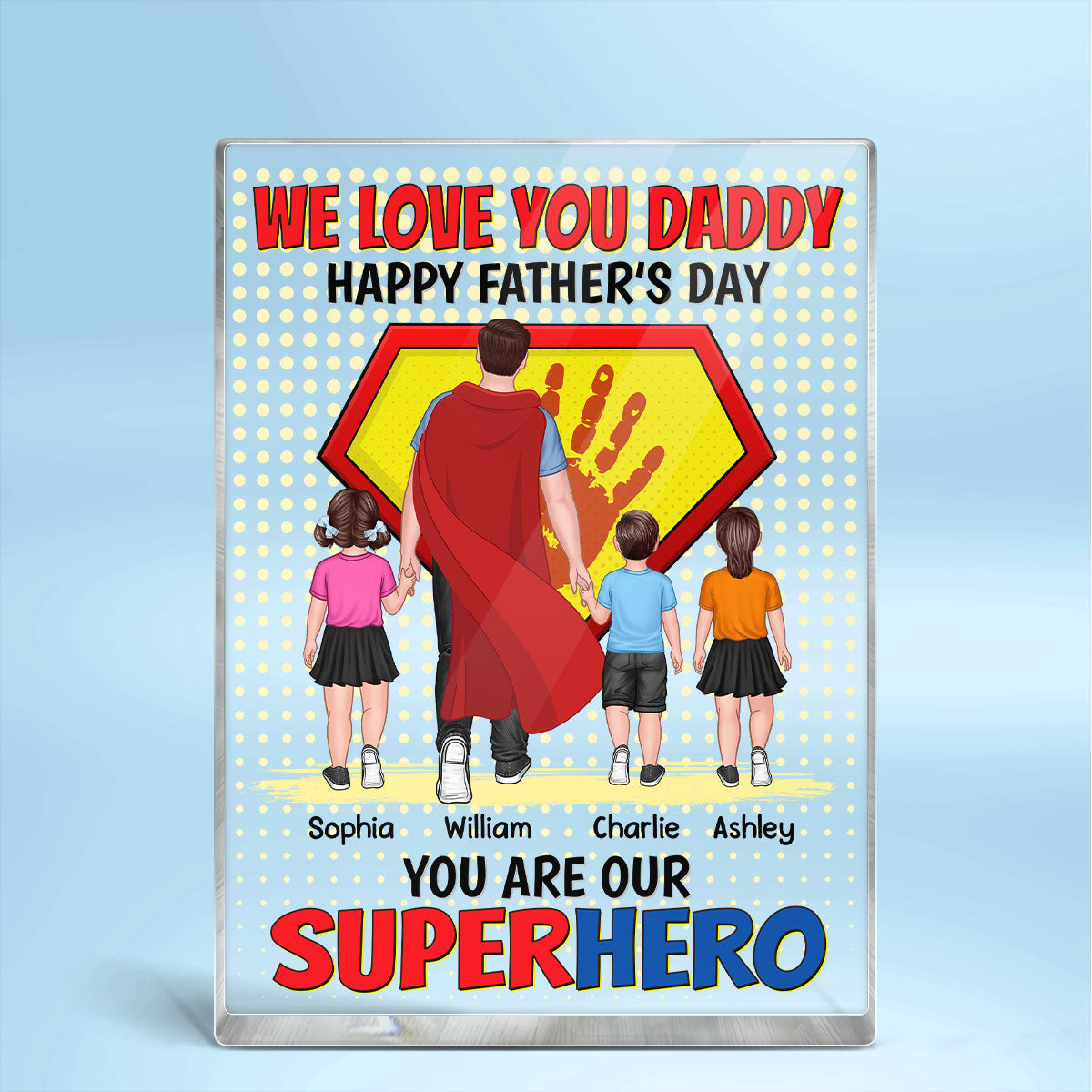 Superhero Dad And Kids Personalized Rectangle Acrylic Block Plaque