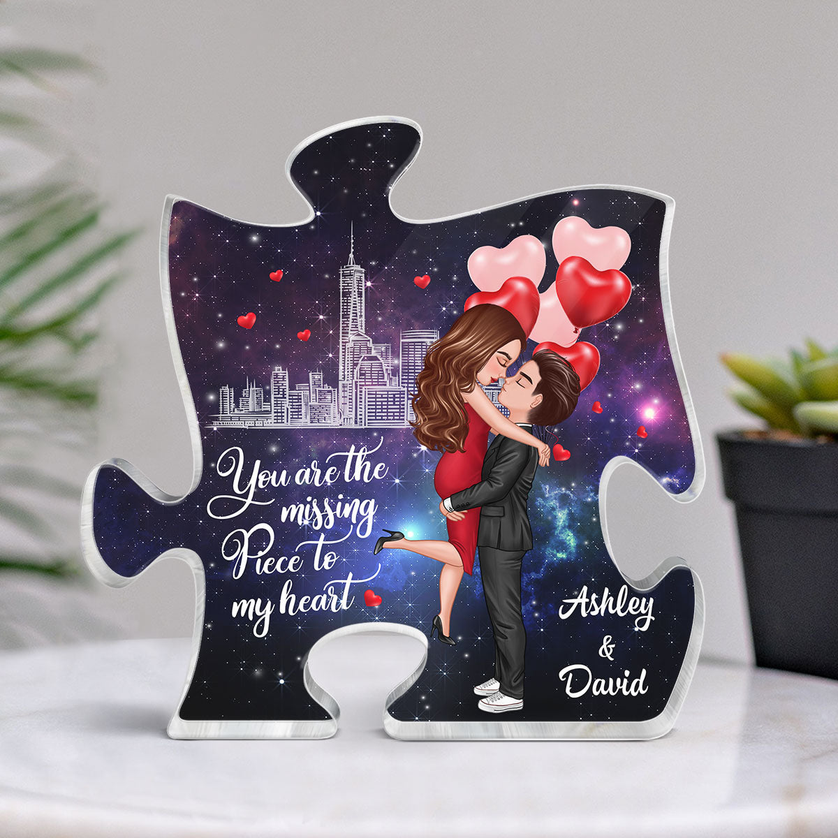 Couple Missing Piece Galaxy Background Personalized Acrylic Puzzle Plaque
