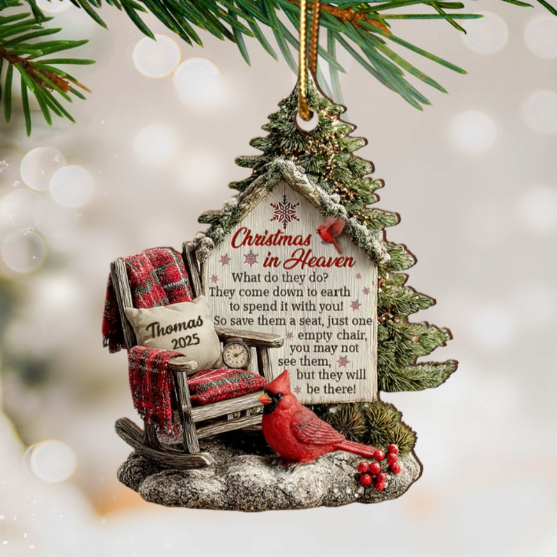 3D Effect Memorial Chair On Christmas - Personalized Wooden Ornament - Christmas Memorial Keepsake For Family