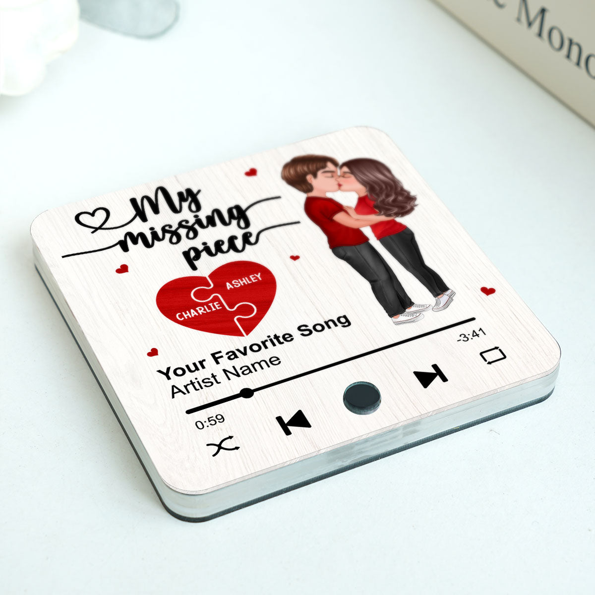 My Missing Piece Couple Kissing Favorite Song Personalized Music Fridge Magnet, Valentine‘s Day Gift For Her Gift For Him